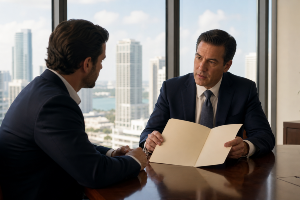 Attorney consulting with a client about a federal criminal investigation in Miami