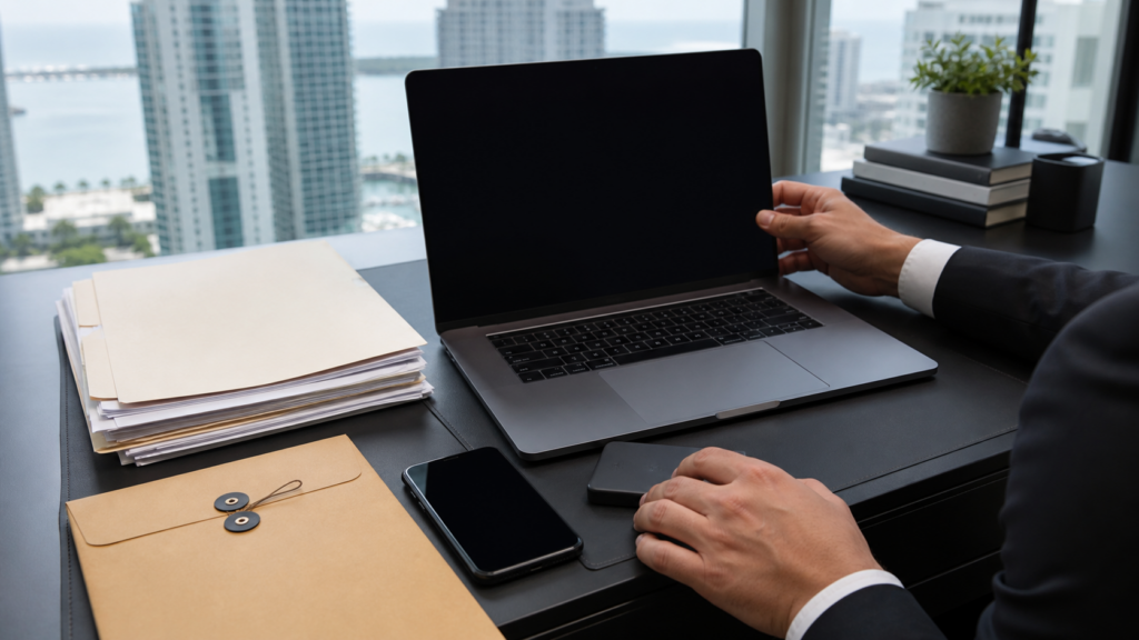 Attorney reviewing records relevant to a federal criminal investigation in Miami