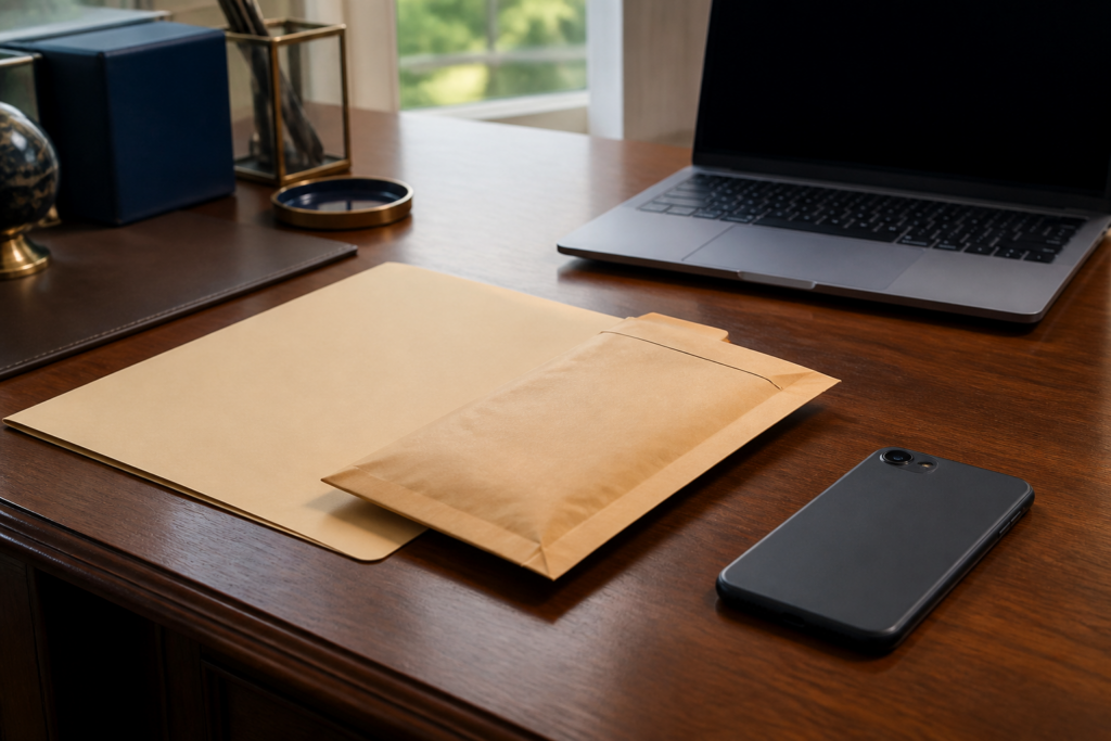 Unmarked phone and folders representing evidence preservation in a Coral Gables sex crime investigation