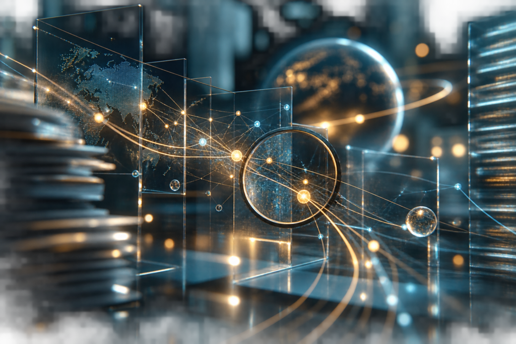 Abstract connected financial pathways representing a PPP fraud investigation