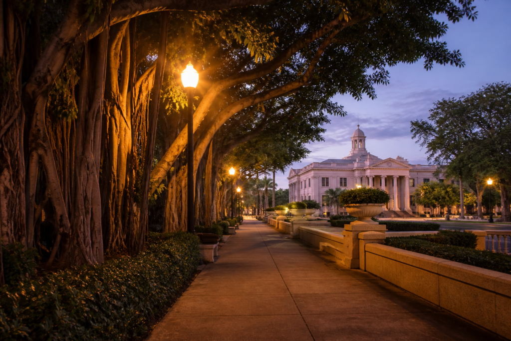 Coral Gables street and civic architecture representing the criminal court process
