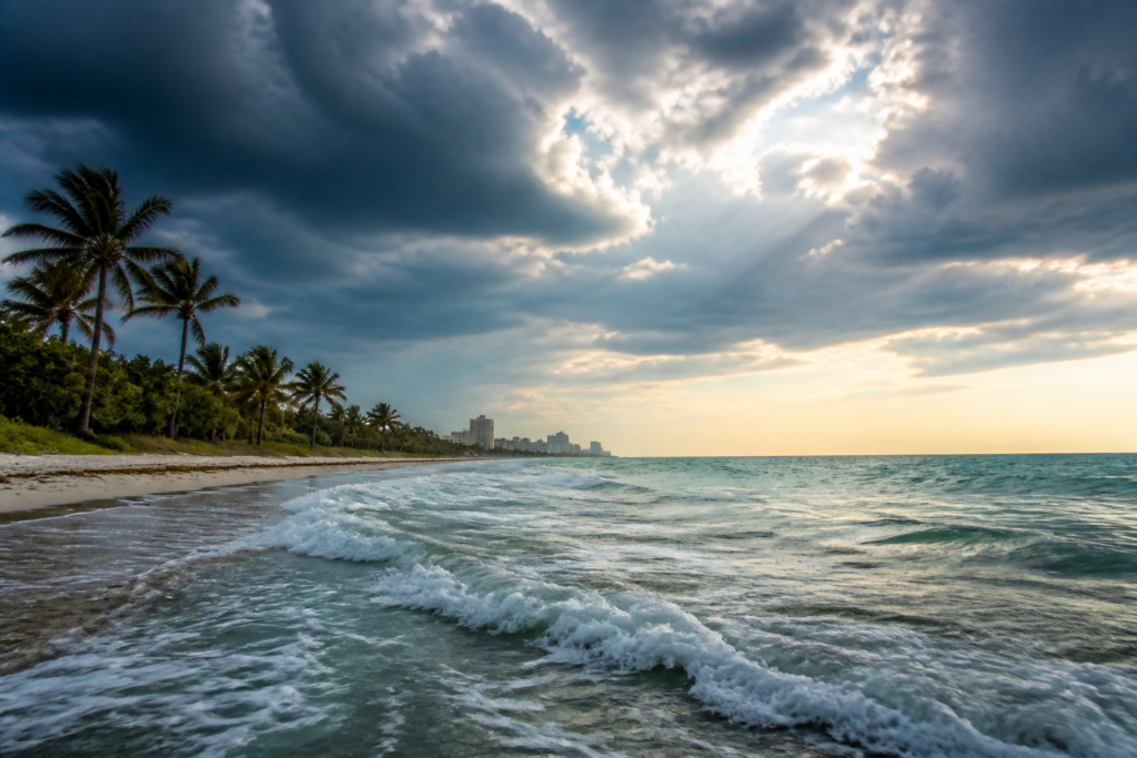 Miami Beach oceanfront representing calm and careful action after an arrest
